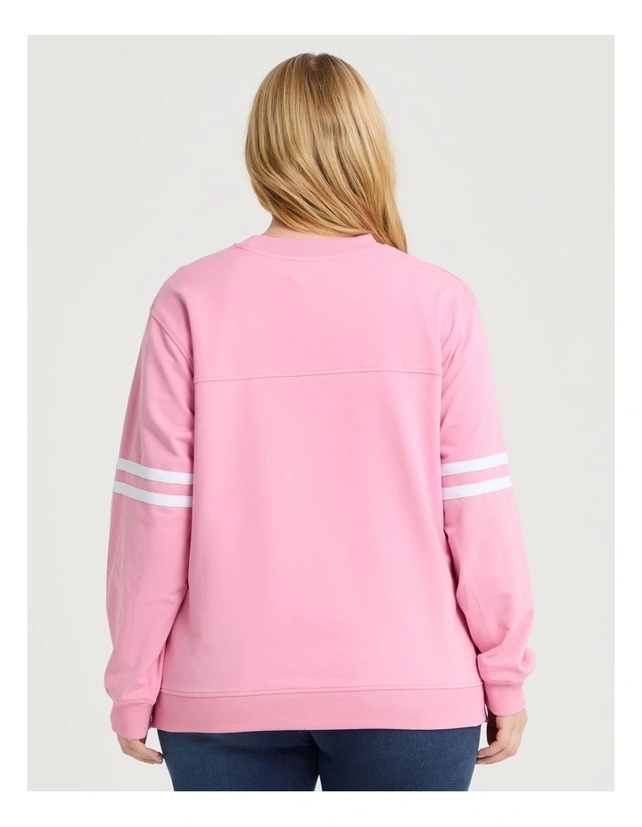 Cotton Chest Stripe Sweatshirt Rosewood image 2