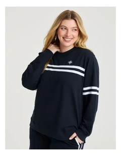 Cotton Chest Stripe Sweatshirt Navy