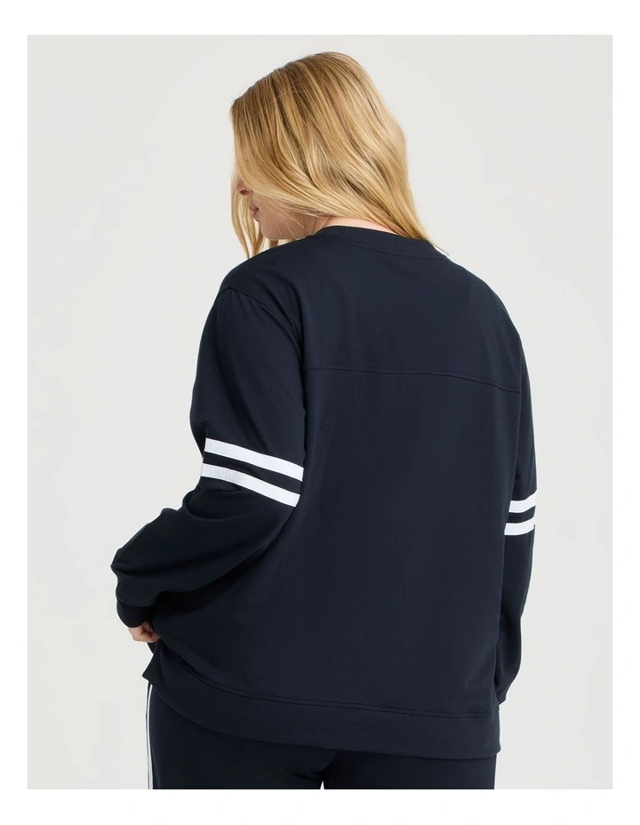 Cotton Chest Stripe Sweatshirt Navy image 2