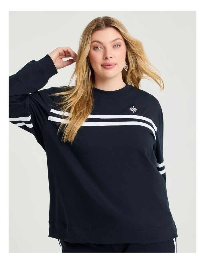 Cotton Chest Stripe Sweatshirt Navy image 3