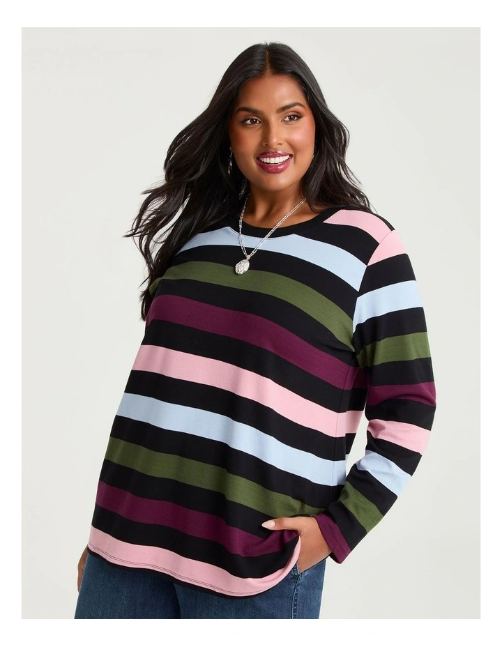 Bamboo Ponte Mixed Stripe Top in Black/multi image 1