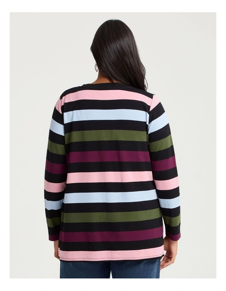 Bamboo Ponte Mixed Stripe Top in Black/multi image 2