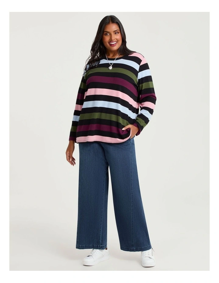 Bamboo Ponte Mixed Stripe Top in Black/multi image 3