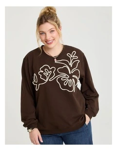 Cotton Cord Applique Sweatshirt in Chocolate