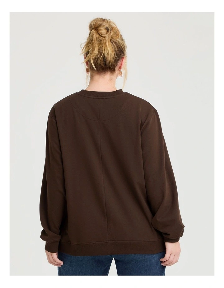 Cotton Cord Applique Sweatshirt in Chocolate image 2