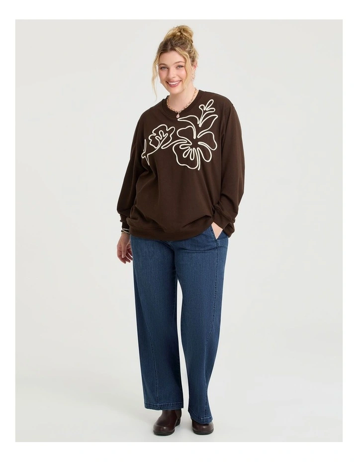 Cotton Cord Applique Sweatshirt in Chocolate image 3