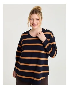 Bamboo Ponte Block Stripe Top in Navy/Honey Ginger