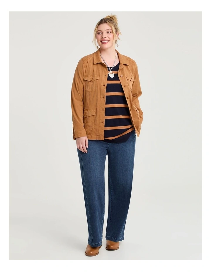 Bamboo Ponte Block Stripe Top in Navy/Honey Ginger image 2