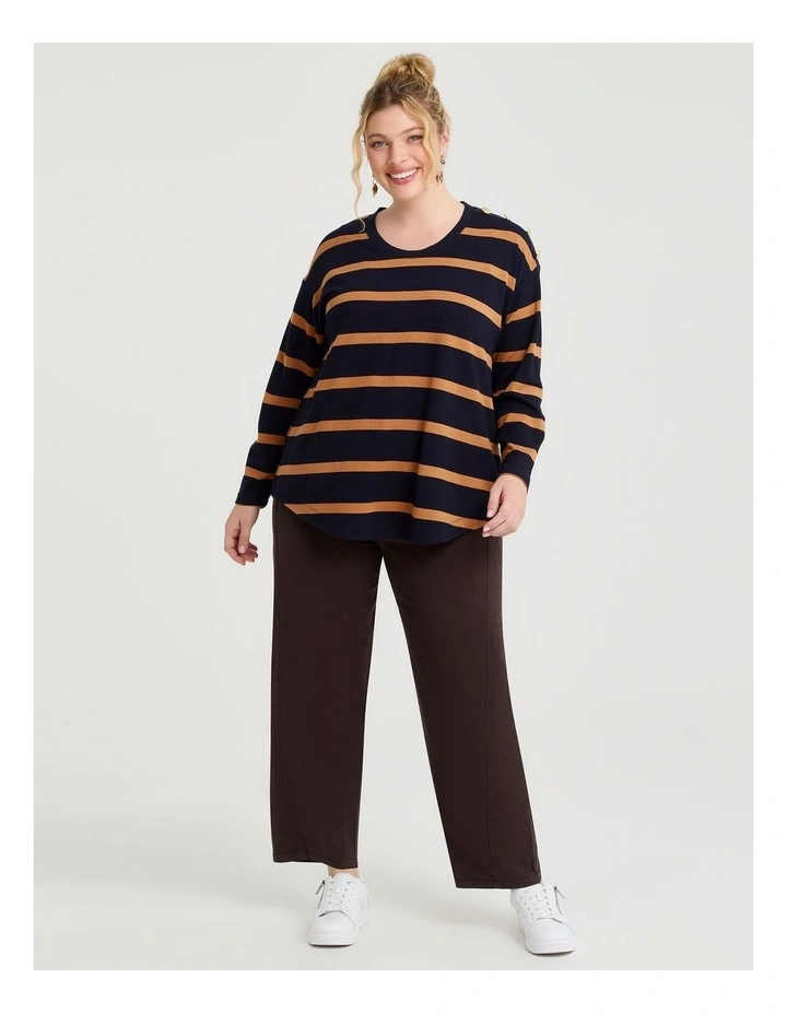 Bamboo Ponte Block Stripe Top in Navy/Honey Ginger image 3
