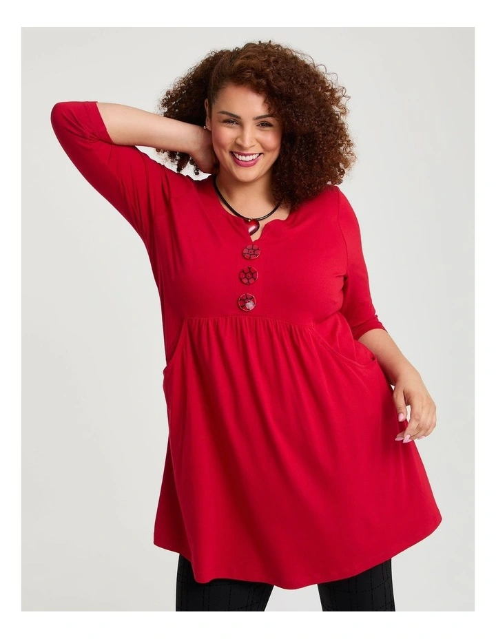 Button Me Up Wiseguy Natural Tunic in Ribbon Red image 1
