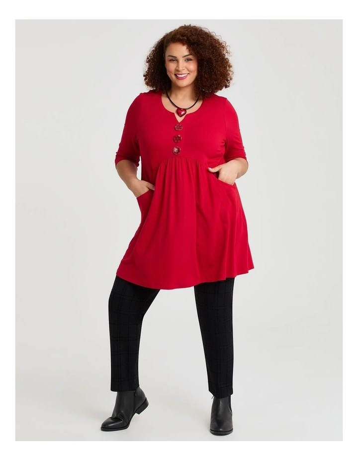 Button Me Up Wiseguy Natural Tunic in Ribbon Red image 3