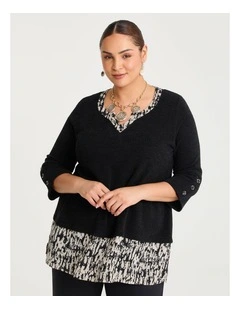 Waffle Snug & Chiffon Tunic Black