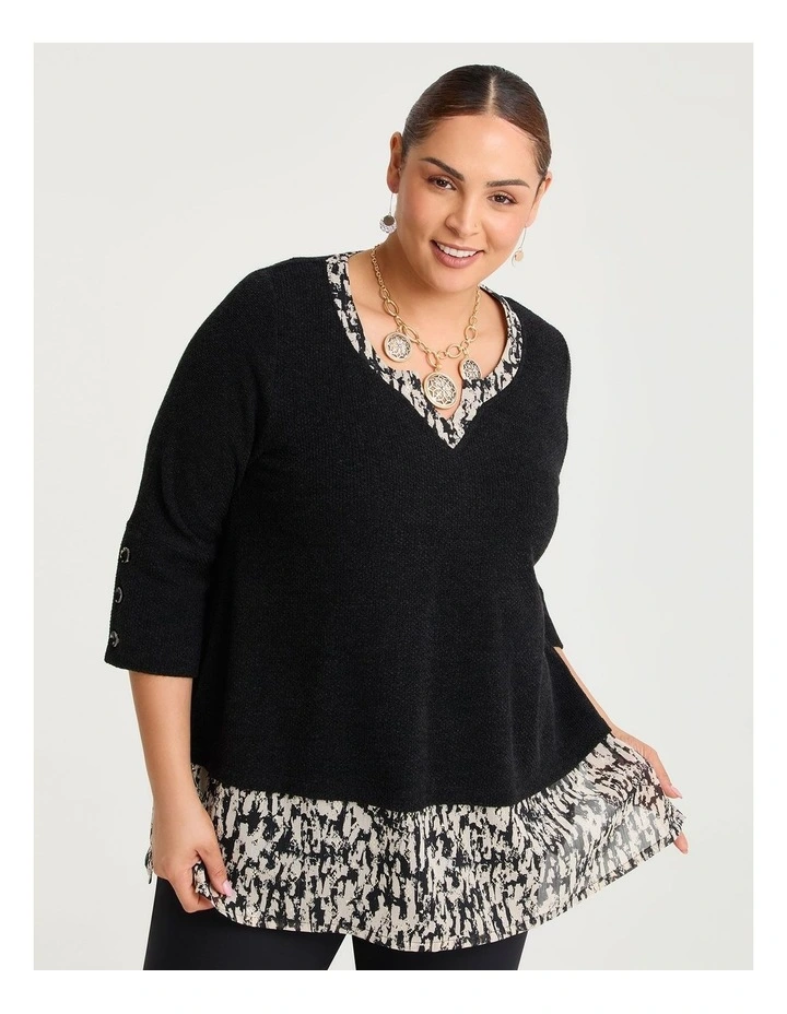 Waffle Snug & Chiffon Tunic Black image 3