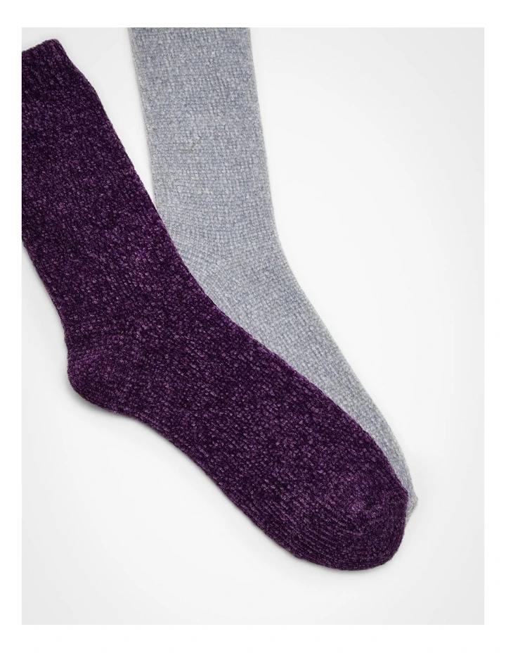 Chenille Socks of 2 Pack in Multi image 2