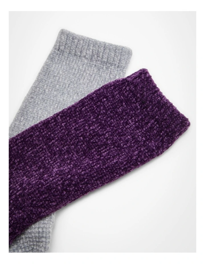 Chenille Socks of 2 Pack in Multi image 3