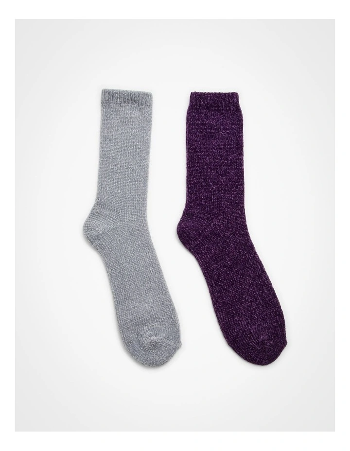 Chenille Socks of 2 Pack in Multi image 4