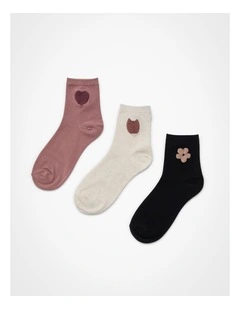 Cosy Pattern Cotton Socks 3 Pack in Multi