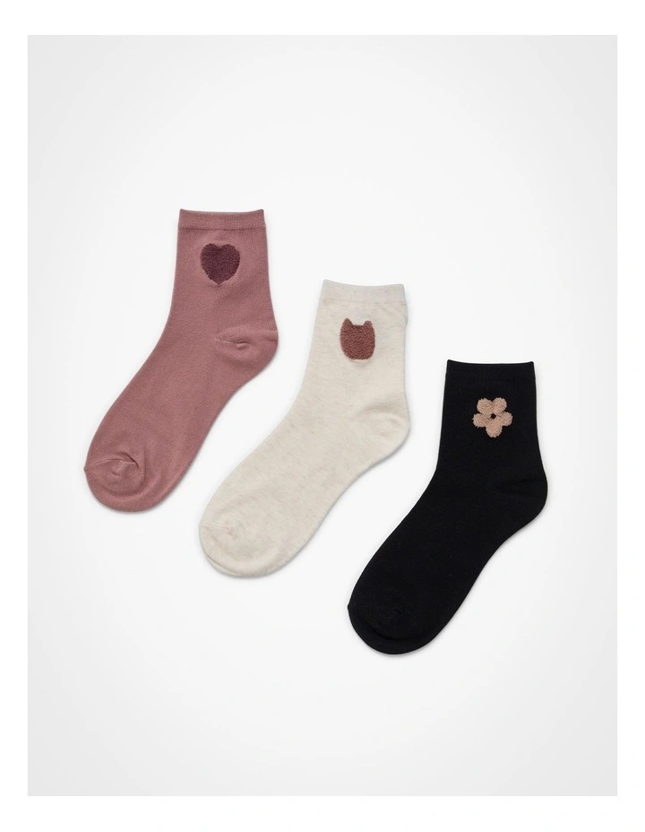Cosy Pattern Cotton Socks 3 Pack in Multi image 1