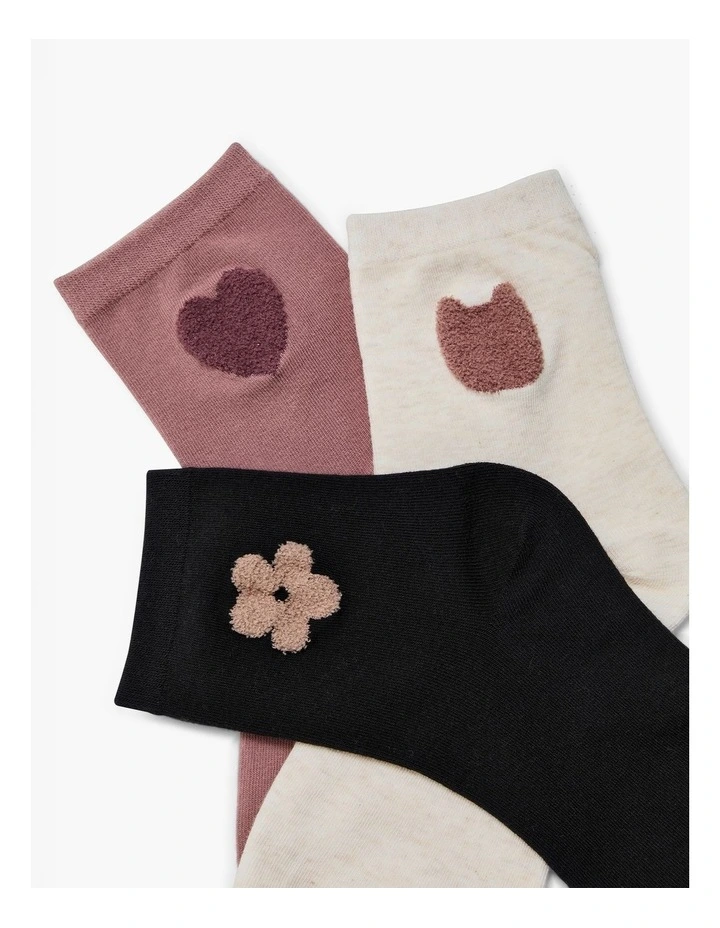 Cosy Pattern Cotton Socks 3 Pack in Multi image 2