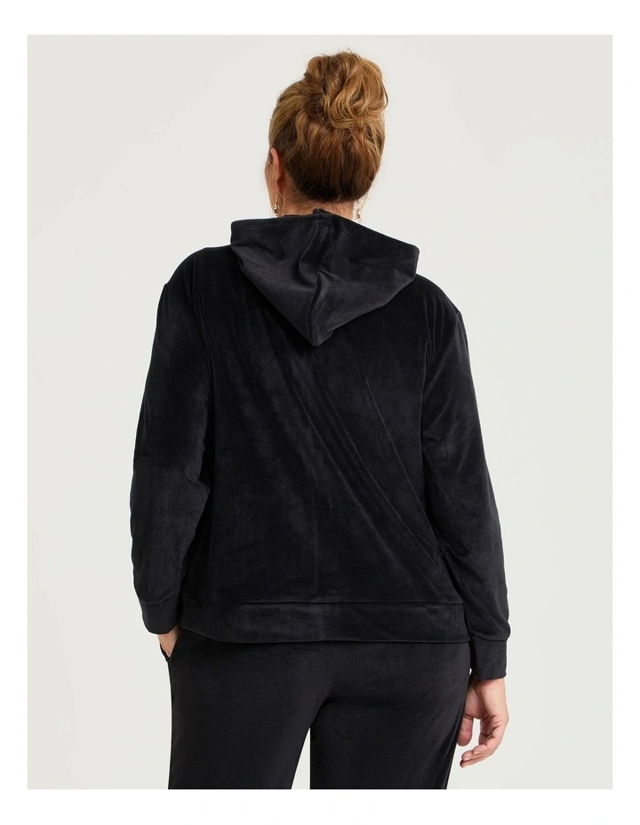 Velour Hooded Zip Through Jacket Black image 2