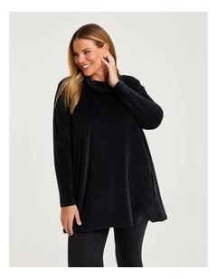 Velour Cowl Neck Tunic Black