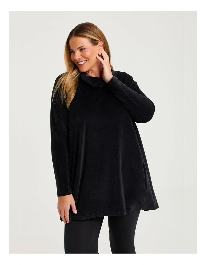 Velour Cowl Neck Tunic Black image 1