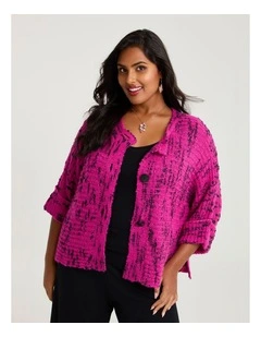 Wool Blend Slub Cardigan Hot Pink/black