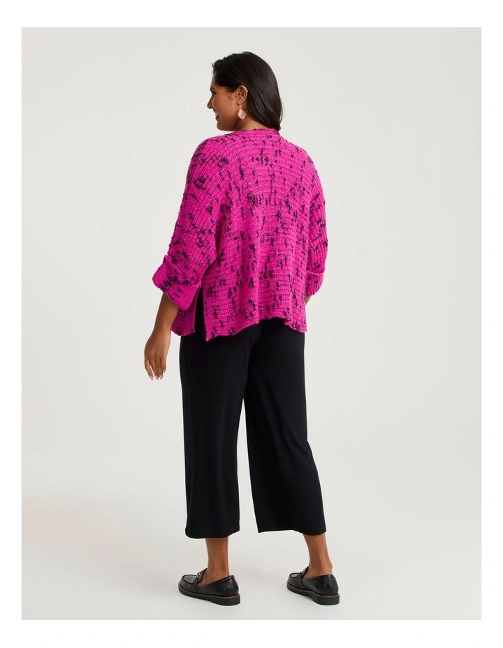Wool Blend Slub Cardigan Hot Pink/black image 2