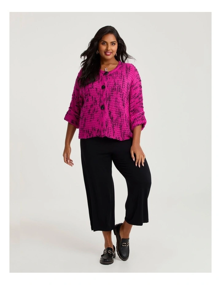 Wool Blend Slub Cardigan Hot Pink/black image 3