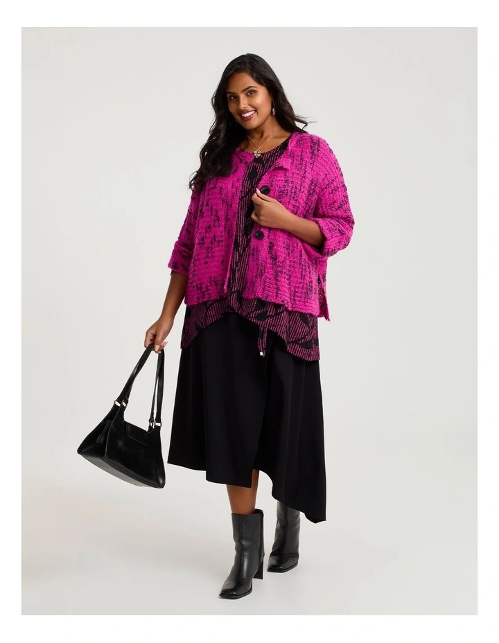 Wool Blend Slub Cardigan Hot Pink/black image 4