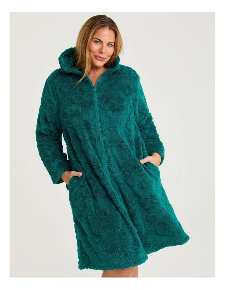 Jacquard Hooded Dressing Gown in Mystic Teal image 1