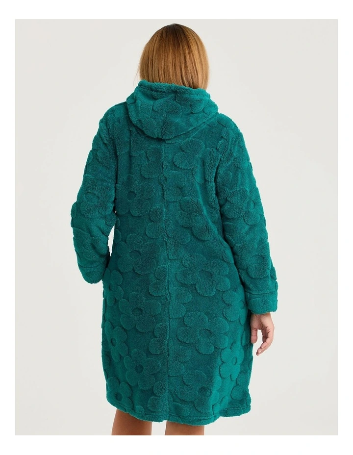 Jacquard Hooded Dressing Gown in Mystic Teal image 2