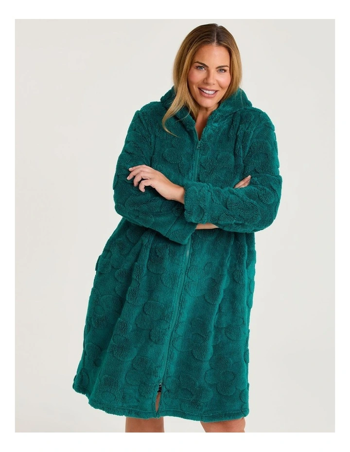 Jacquard Hooded Dressing Gown in Mystic Teal image 3