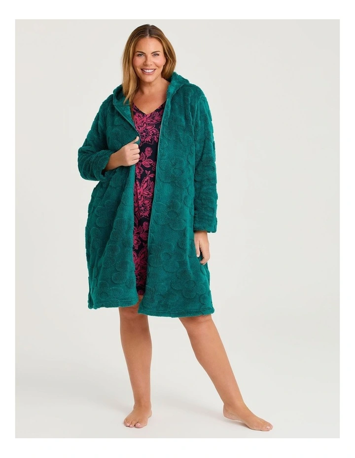 Jacquard Hooded Dressing Gown in Mystic Teal image 4