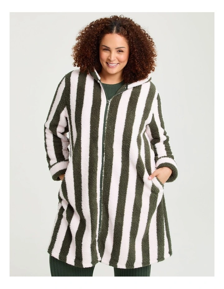 Stripe Hooded Dressing Gown Blush/forest Moss image 1