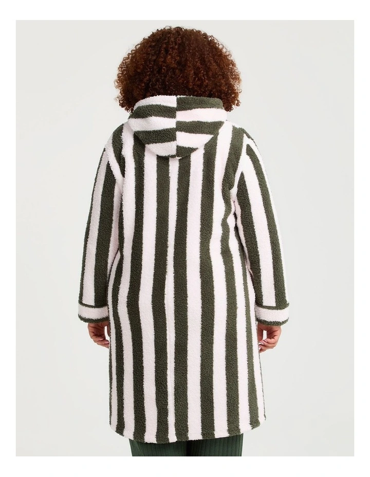 Stripe Hooded Dressing Gown Blush/forest Moss image 2
