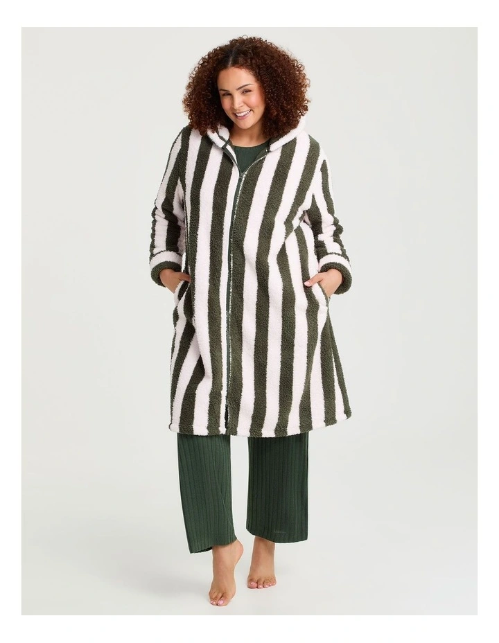 Stripe Hooded Dressing Gown Blush/forest Moss image 3