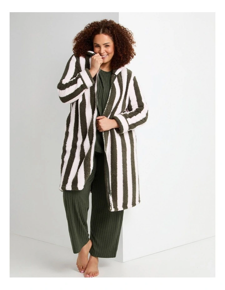 Stripe Hooded Dressing Gown Blush/forest Moss image 4