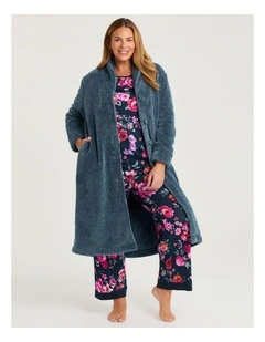 Plush Shawl Button Dressing Gown Carbon Blue