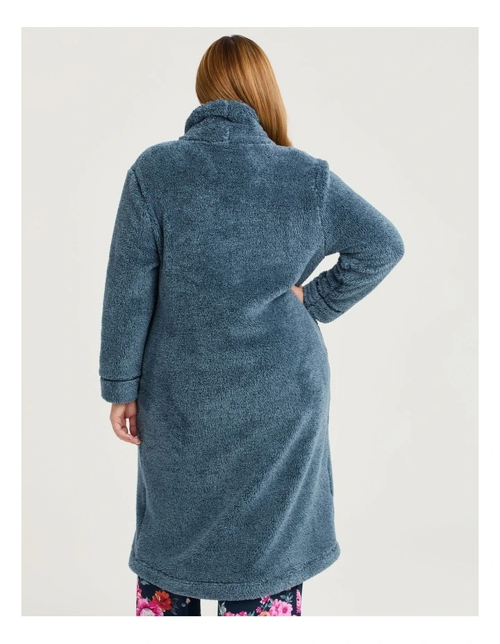 Plush Shawl Button Dressing Gown Carbon Blue image 2