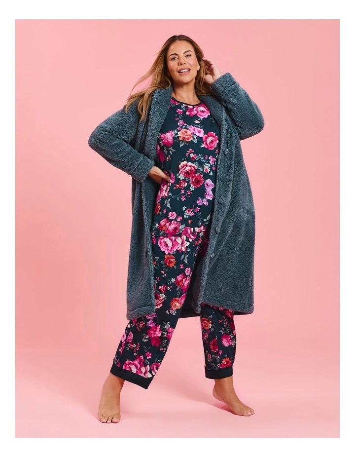 Plush Shawl Button Dressing Gown Carbon Blue image 6