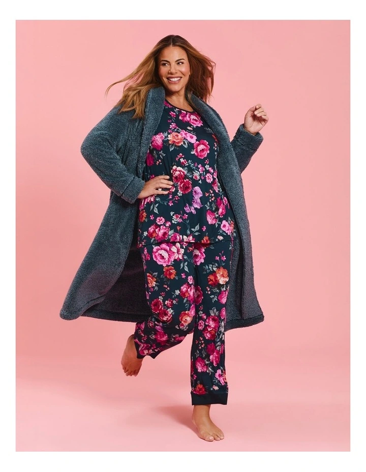 Plush Shawl Button Dressing Gown Carbon Blue image 7