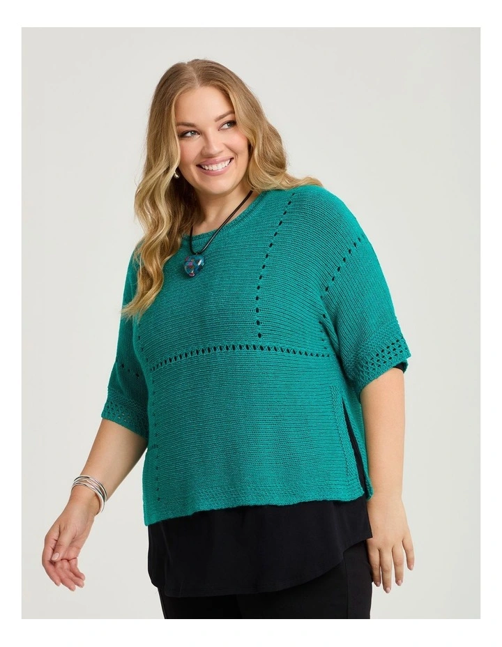 Pointelle Knit Jumper Peacock image 1