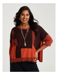 Spliced Stripe Cotton Knit Jumper Black/orange