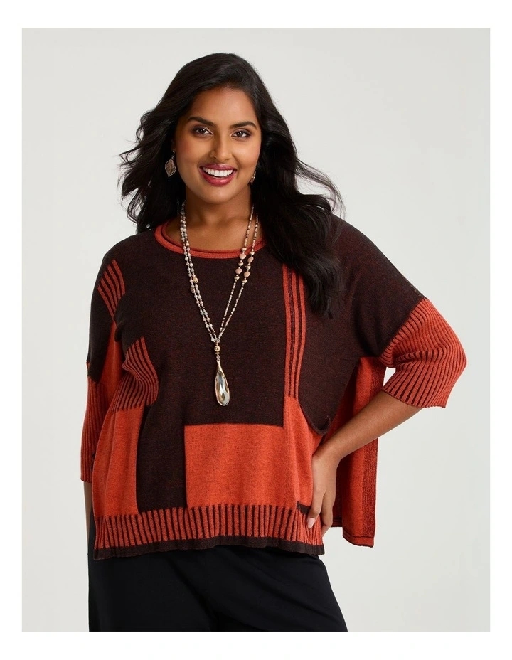 Spliced Stripe Cotton Knit Jumper Black/orange image 1