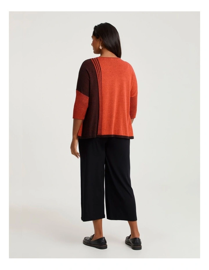 Spliced Stripe Cotton Knit Jumper Black/orange image 2