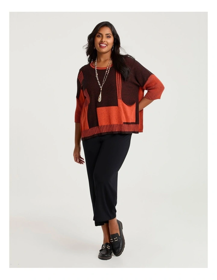 Spliced Stripe Cotton Knit Jumper Black/orange image 3