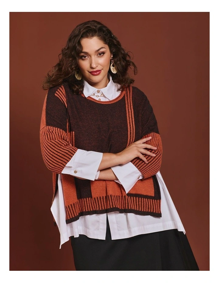 Spliced Stripe Cotton Knit Jumper Black/orange image 4