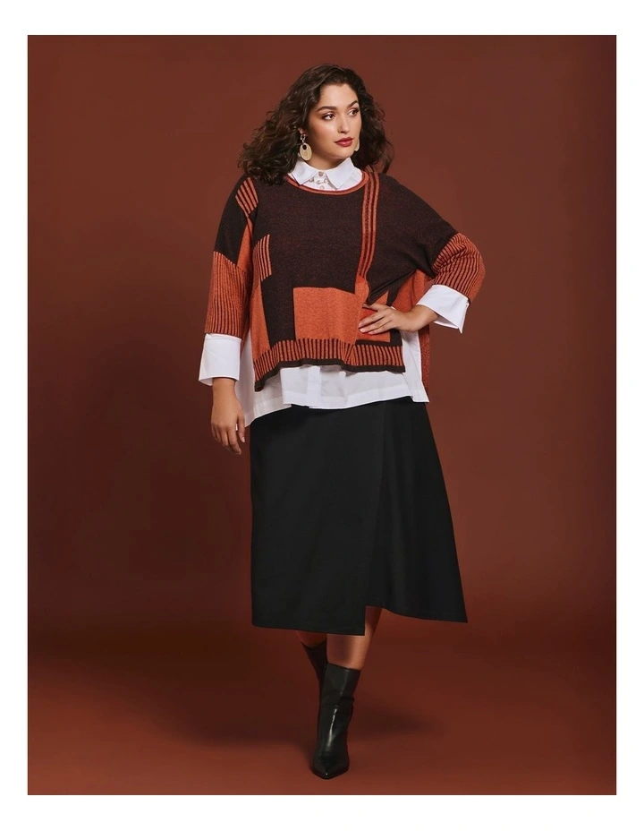 Spliced Stripe Cotton Knit Jumper Black/orange image 5