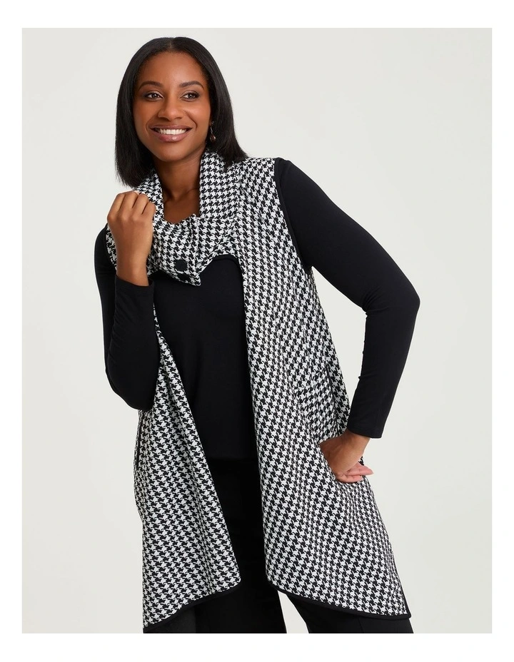 Check Ponte Drape Vest in Black/White Check image 3